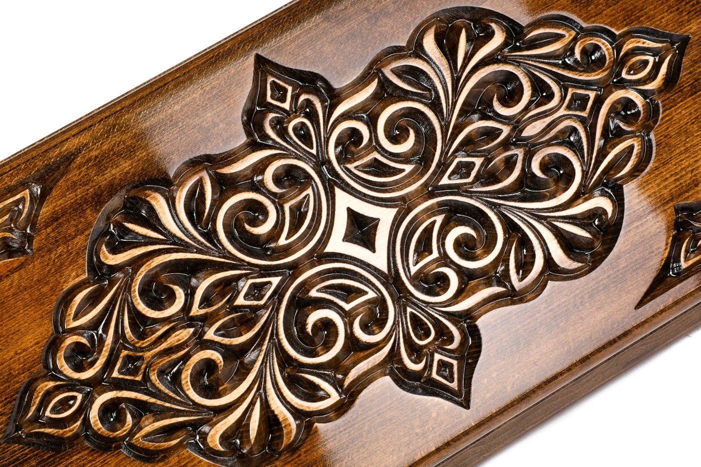 Large wooden backgammon set with ornate Rococo style detailing