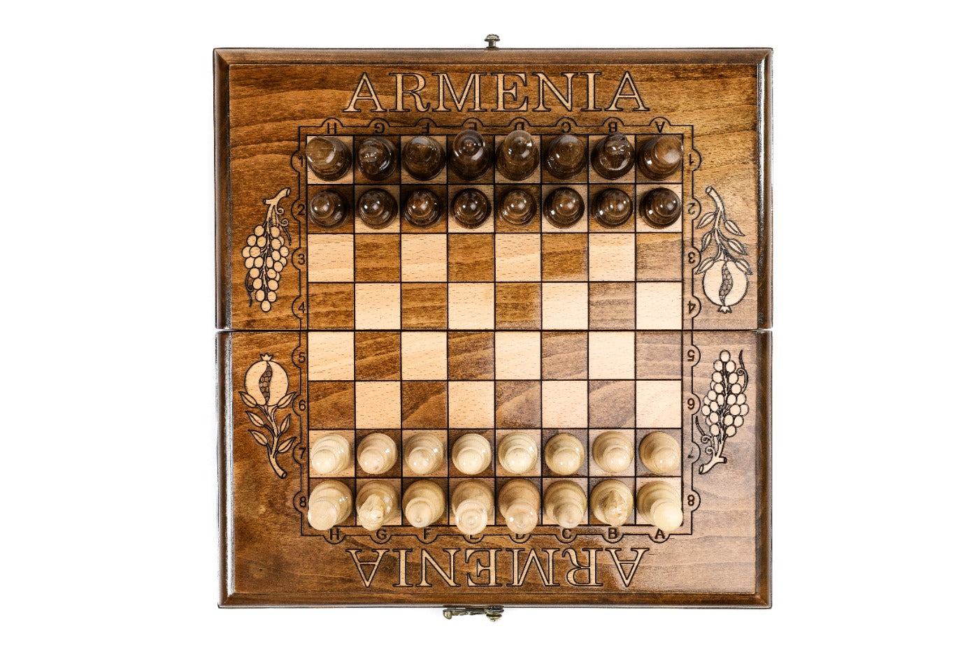 Classic Chess Set with ARMENIA Engraved and Grape Design - Unumperfectus