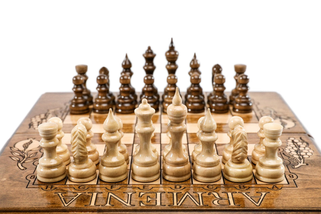 Classic Chess Set with ARMENIA Engraved and Grape Design - Unumperfectus