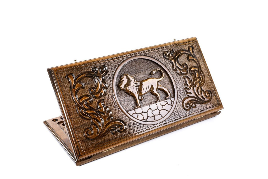 Wooden backgammon board with lion design 23.6 inch