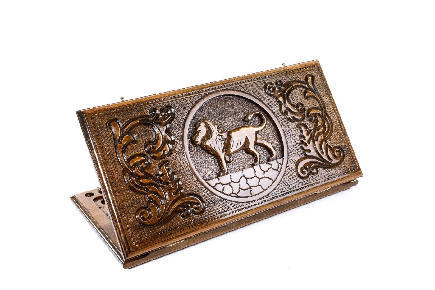 Wooden backgammon board with lion design 23.6 inch