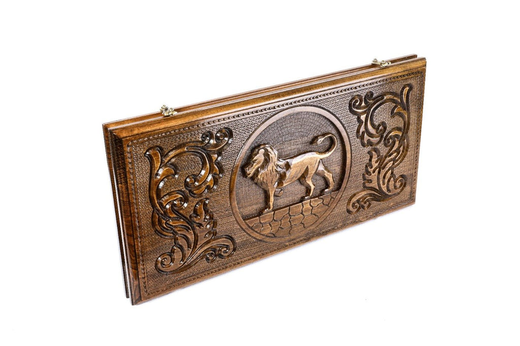 Wooden Backgammon Set Lion  23.6" | 60 cm - Unumperfectus