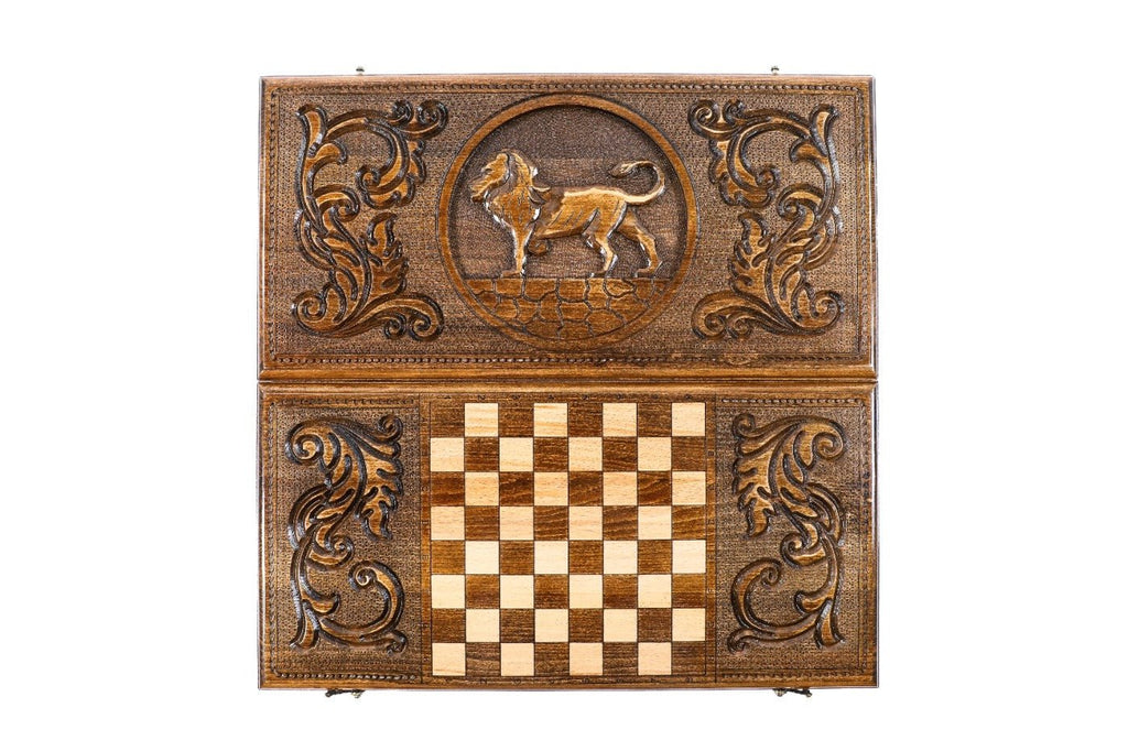 Wooden Backgammon Set Lion  23.6" | 60 cm - Unumperfectus