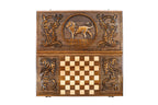 Lion backgammon set in wood by Hrachya Ohanyan