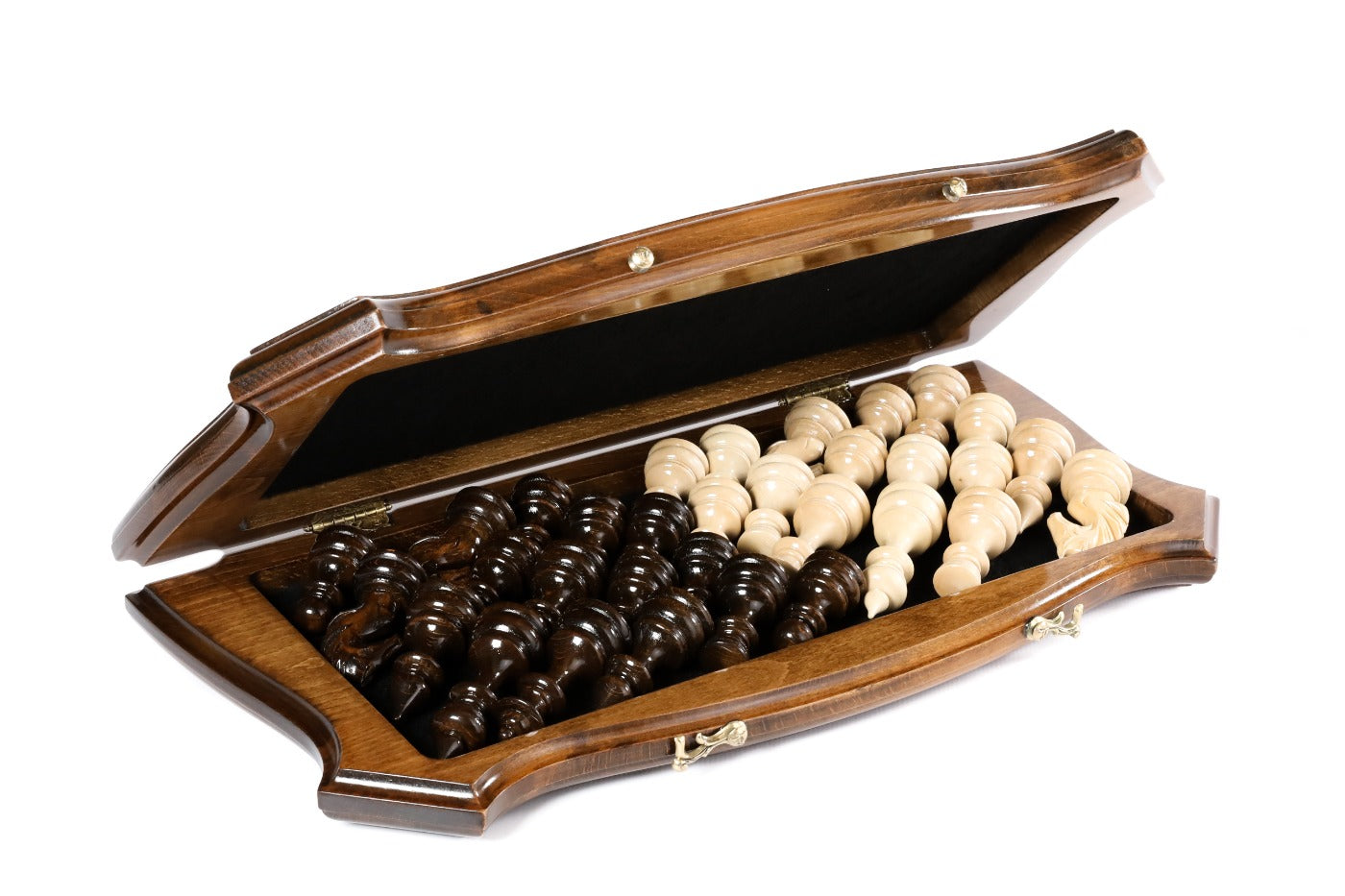 luxury carved chess set with metal details