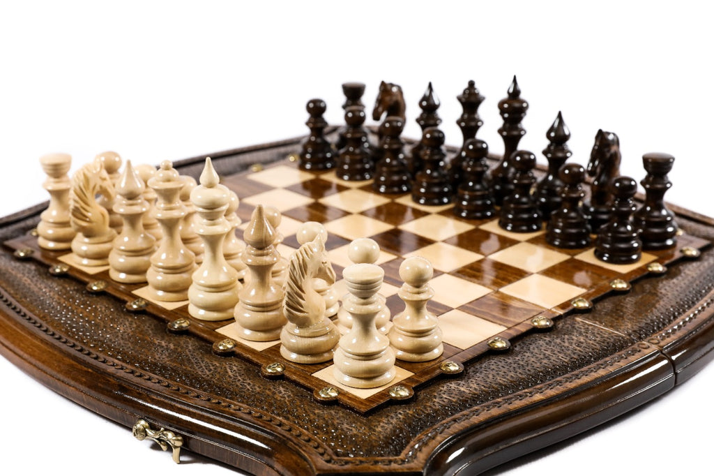contour outline chess board with bronze accents