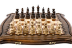 Contour Outline Bronze Details Carved chess set - chess pieces set up for play