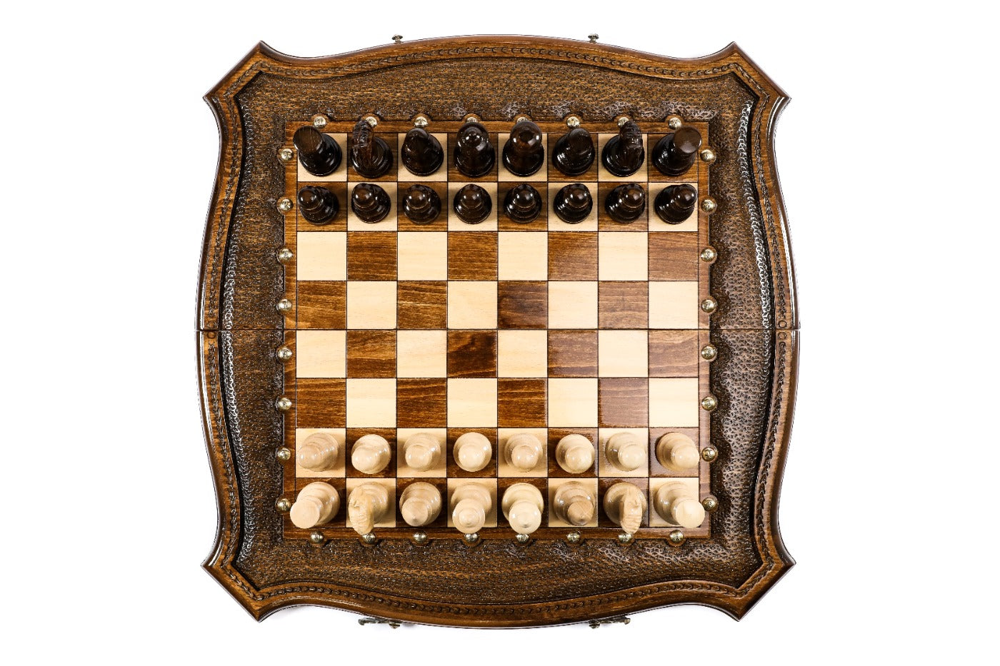 Contour Outline Chess Set with Bronze Details – Carved Wooden Chess Set - Unumperfectus