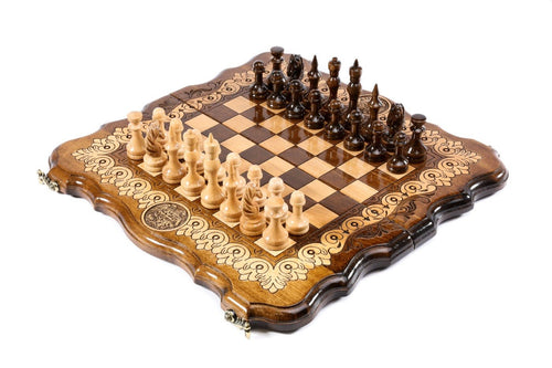 Compact Armenian chess and backgammon set with Coat of Arms design 15.7 inch