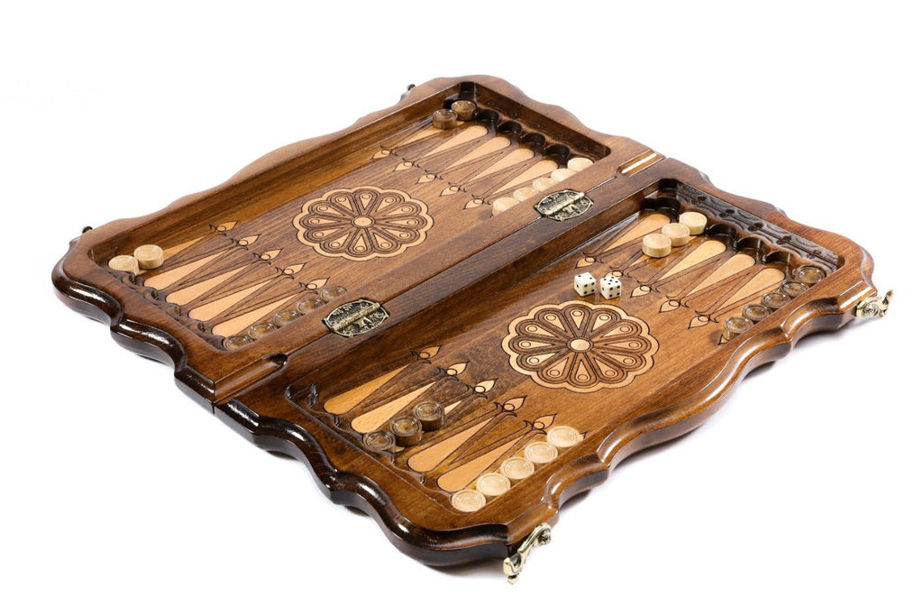 Handcrafted chess set with Coat of Arms of Armenia design and backgammon board