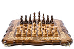Armenian Ornamental chess and backgammon set - chess pieces set up for play