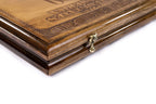 100 Dollar Bill backgammon board - playing pieces and dice arranged on the board