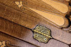 Geghard Monastery backgammon board - playing pieces and dice arranged on the board