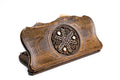 A frontal shot of the closed Pomegranate and Grape backgammon board carved inside the copyrighted Mount Ararat outline.