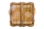 Coat of Arms of Armenia backgammon board - playing pieces and dice arranged on the board
