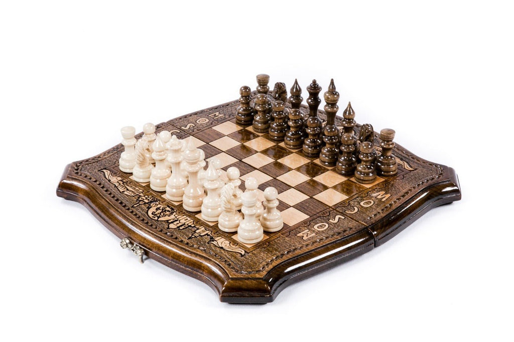 Luxury Armenian wooden chess set inspired by Moscow architecture