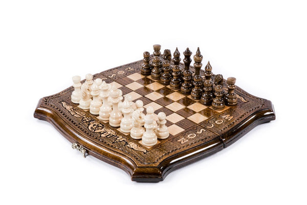 Luxury Armenian wooden chess set inspired by Moscow architecture