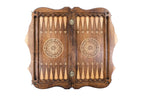 Ornamental Snowflake backgammon board - detail of the wood grain and finish