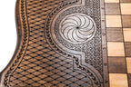 Ornamental Snowflake backgammon board - side profile showing the craftsmanship