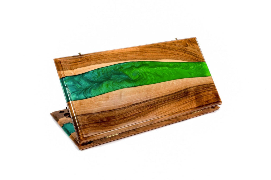 River epoxy wooden backgammon board two sided handcrafted luxury design