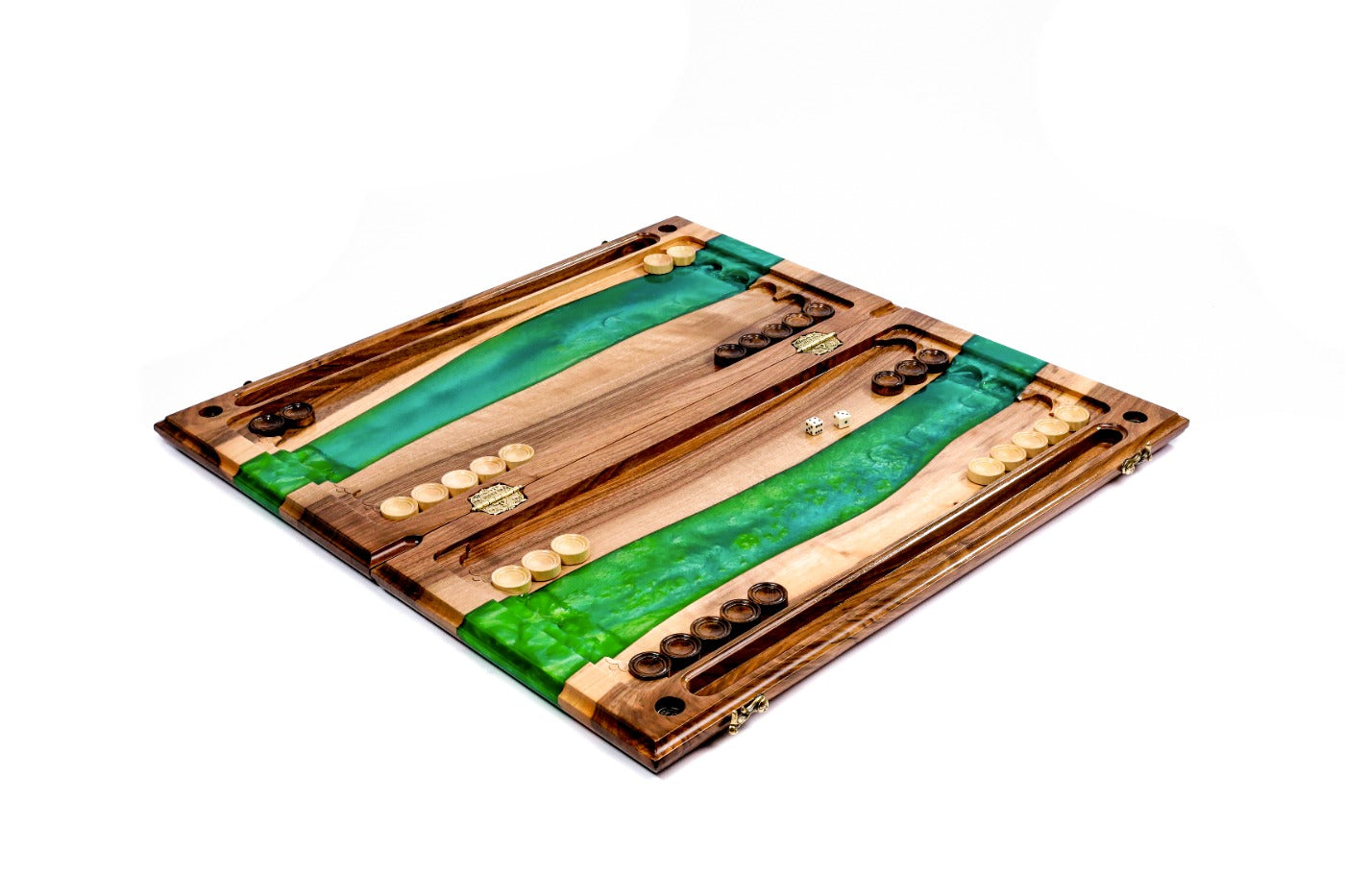 Premium handcrafted wooden backgammon board river inspired two sided design