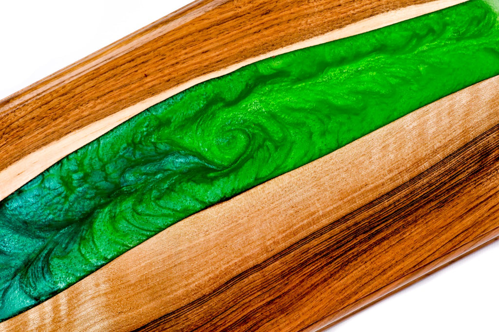 Luxury backgammon board with flowing river artistic epoxy resin pattern