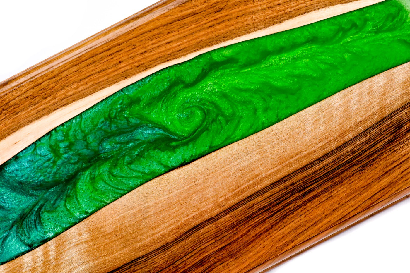 Luxury backgammon board with flowing river artistic epoxy resin pattern