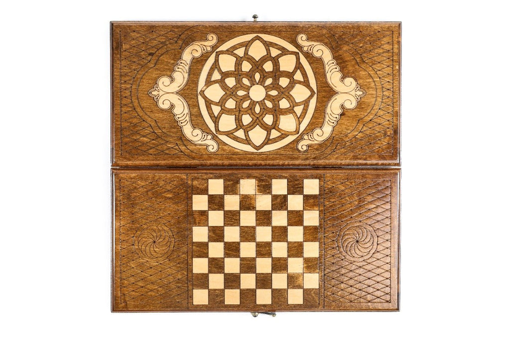 Wooden Backgammon Board Ornamental Motif 15.7" | 40 cm - Unumperfectus