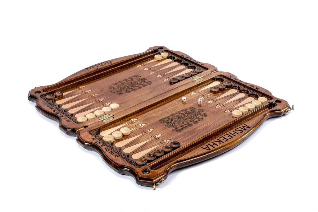 Premium handcrafted wooden backgammon board with refined decorative border