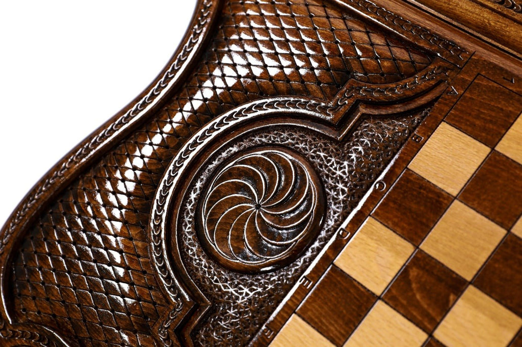Backgammon Board - Ornamental Motif Wooden Design - Unumperfectus