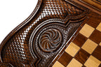 Ornamental Motif Design backgammon board - detail of the wood grain and finish
