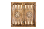 Mother See of Holy Etchmiadzin backgammon board - playing pieces and dice arranged on the board