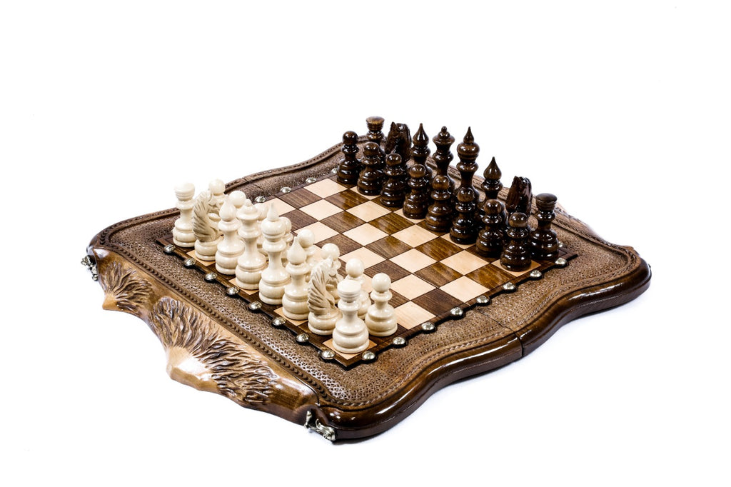 Mount Ararat chess set with bronze details wooden board