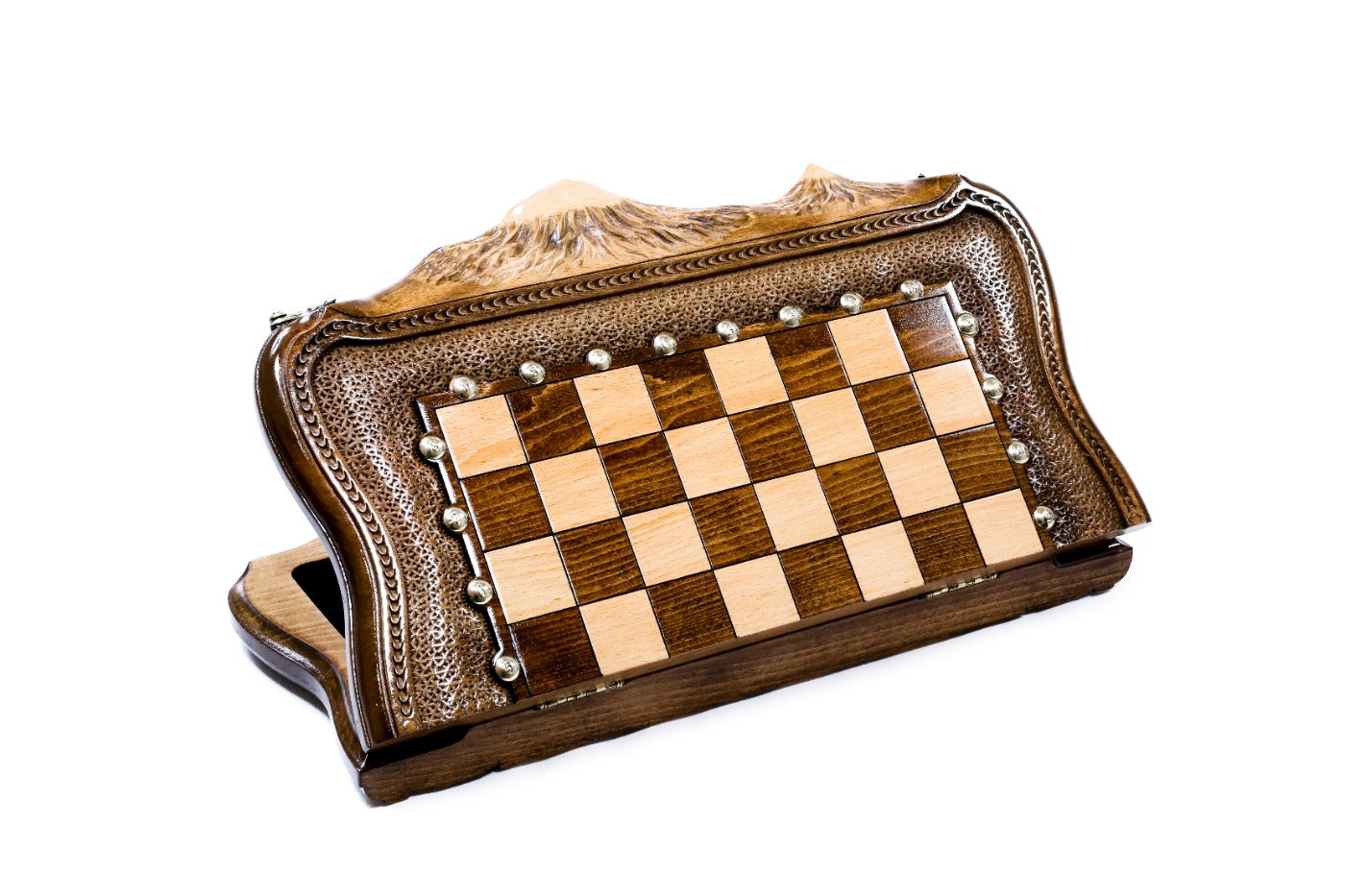 luxury wooden chess set with bronze accents