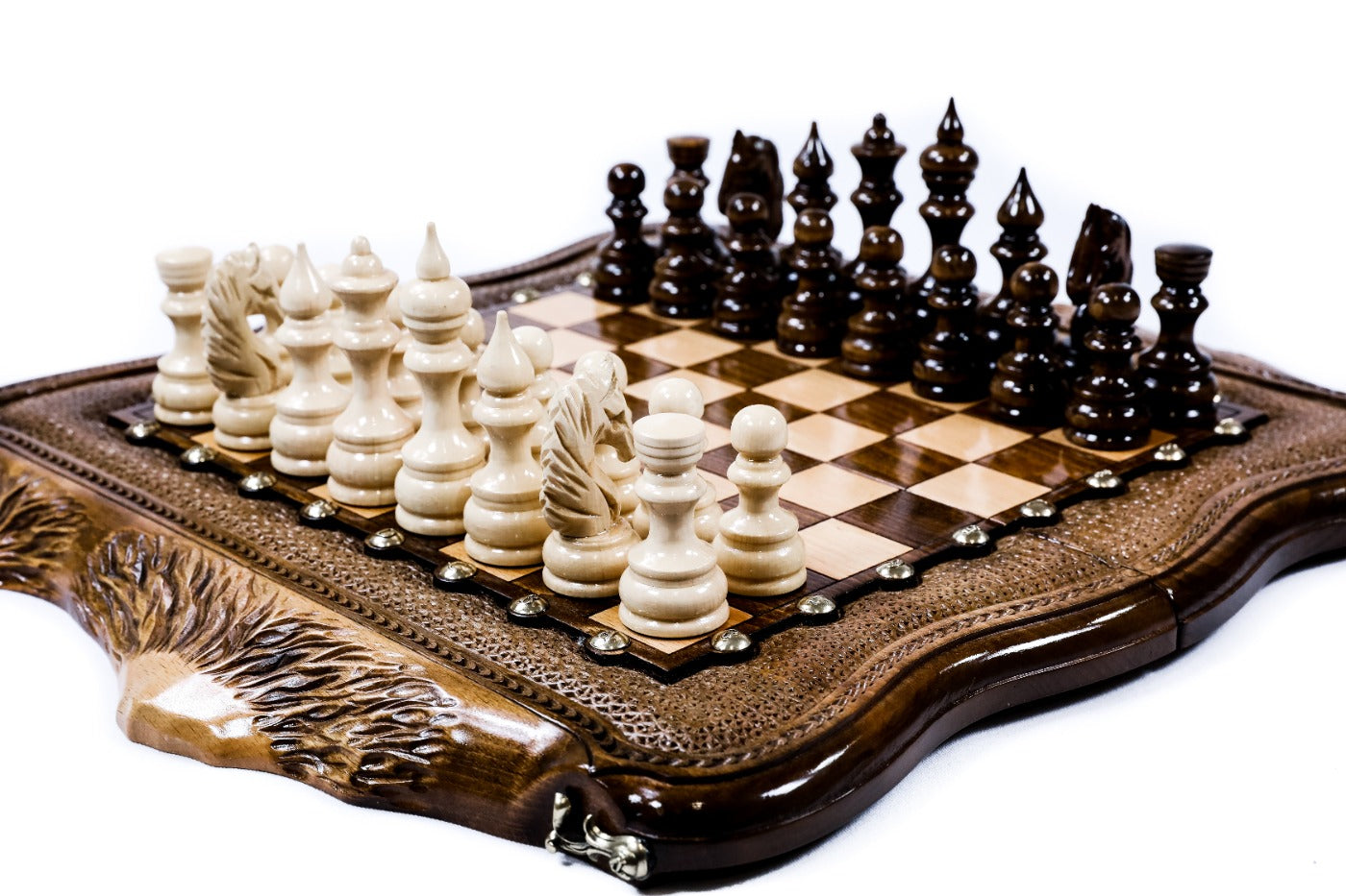 Mount Ararat Chess Set – Wooden Chess Set with Bronze Details - Unumperfectus