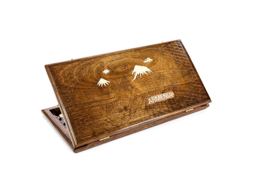 Armenian wooden backgammon board with Ararat design 23.6 inch