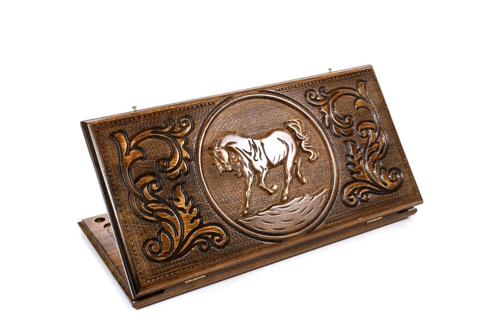 Wooden backgammon board with horse design 23.6 inch