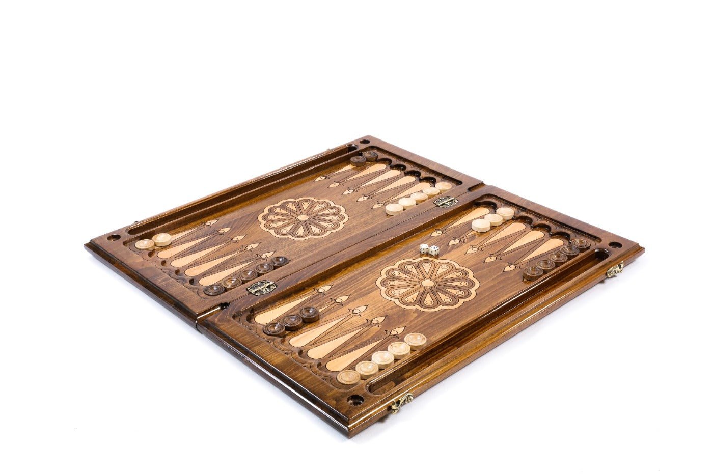 Large wooden backgammon board with symbolic horse craftsmanship