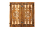 Horse Classic backgammon set - playing pieces and dice arranged on the board