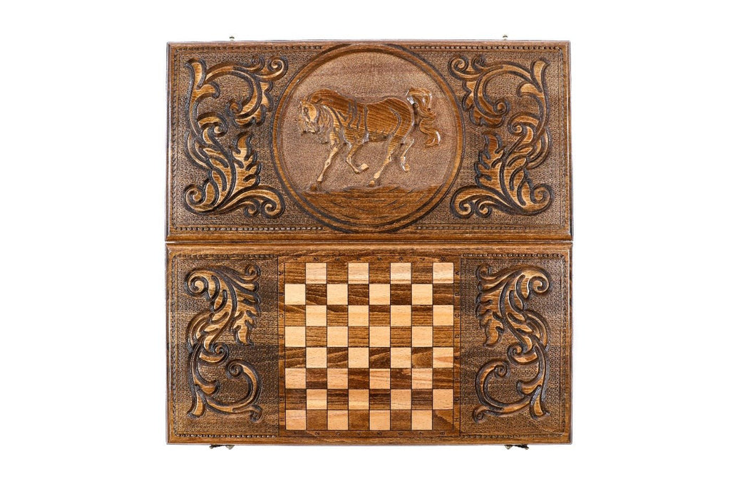 Wooden Backgammon Set Horse Classic 23.6" | 60 cm - Unumperfectus