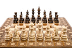 Carpet Classic chess and backgammon set - chess pieces set up for play