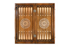 Church of St. Gayane backgammon board - playing pieces and dice arranged on the board