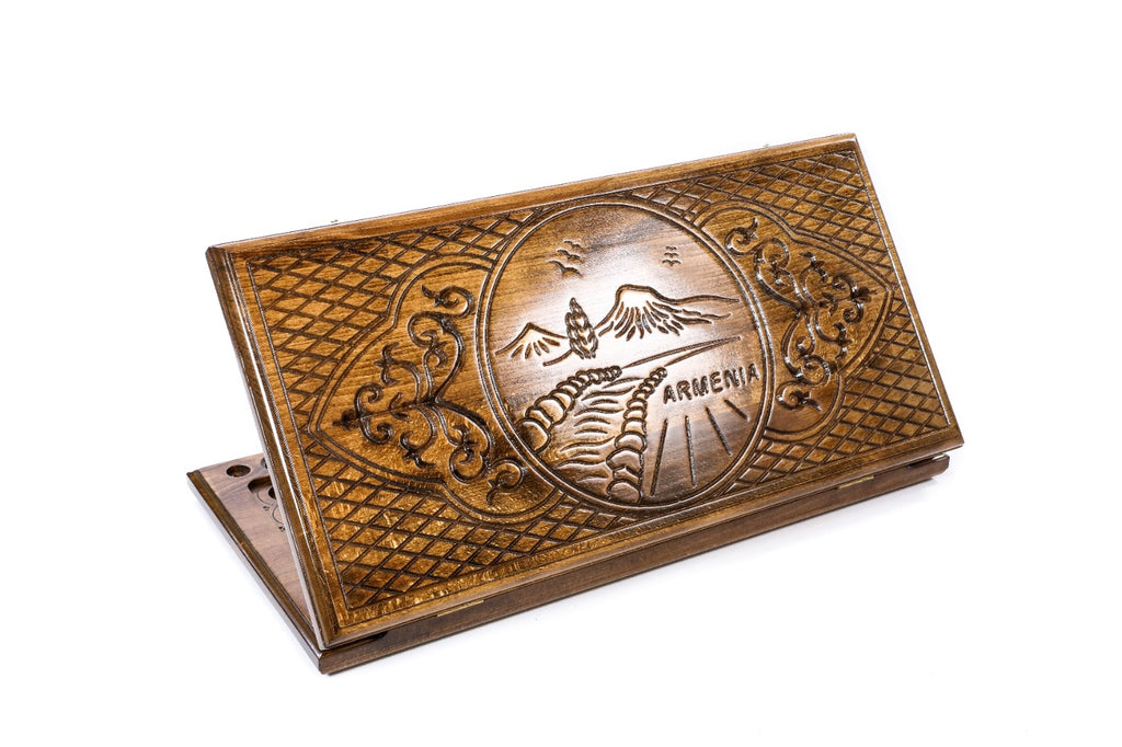 Armenian wooden backgammon board with Ararat design 23.6 inch