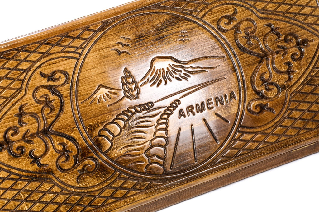 Handcrafted backgammon set with Mount Ararat inspired detailing