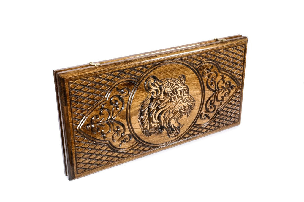Wooden Backgammon Board Carved Tiger 23.6" | 60 cm - Unumperfectus