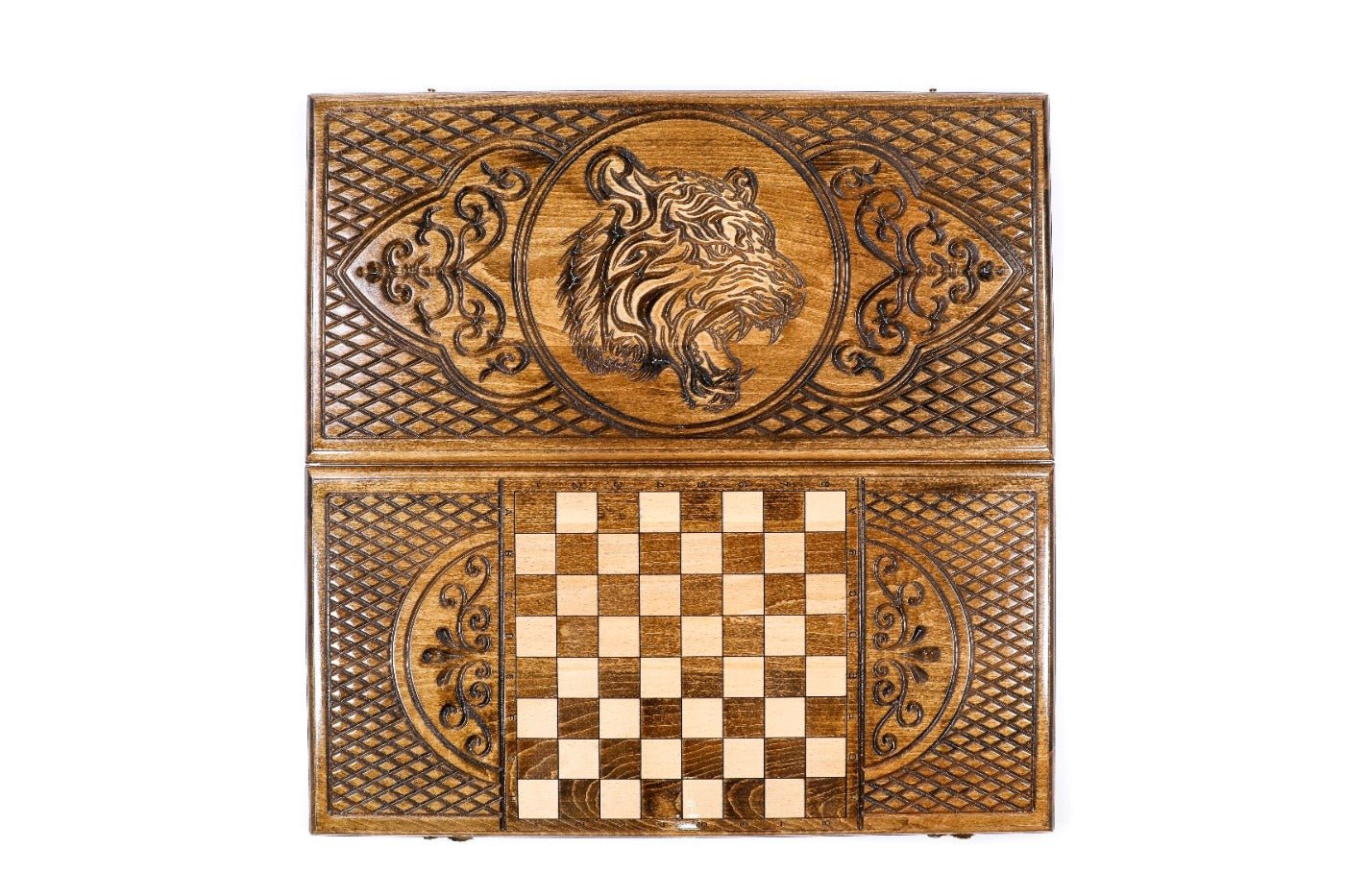 Wooden Backgammon Board Carved Tiger 23.6" | 60 cm - Unumperfectus
