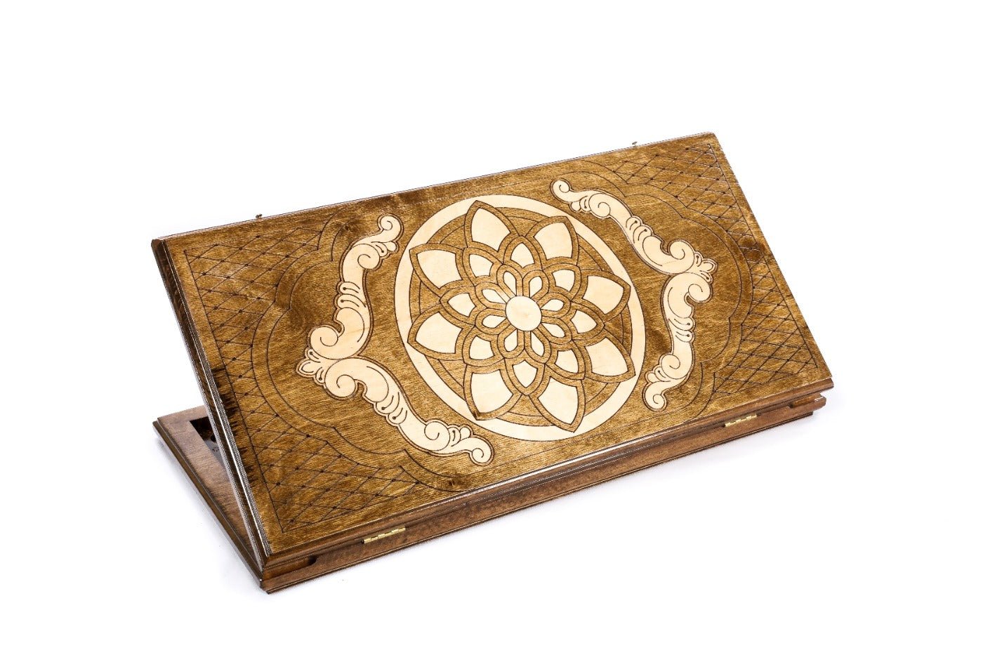 Wooden backgammon board with ornamental motif design 23.6 inch