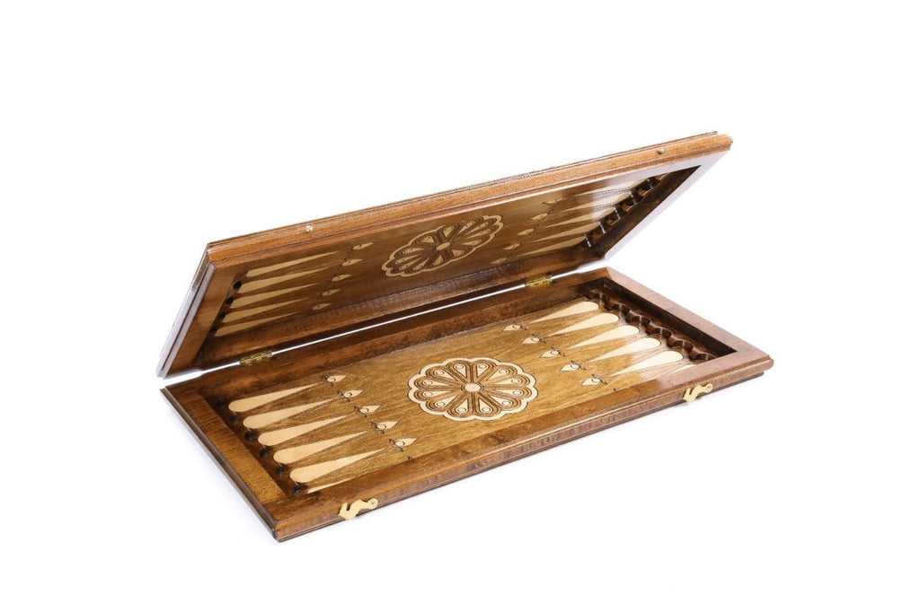 Handcrafted backgammon set with decorative carved detailing