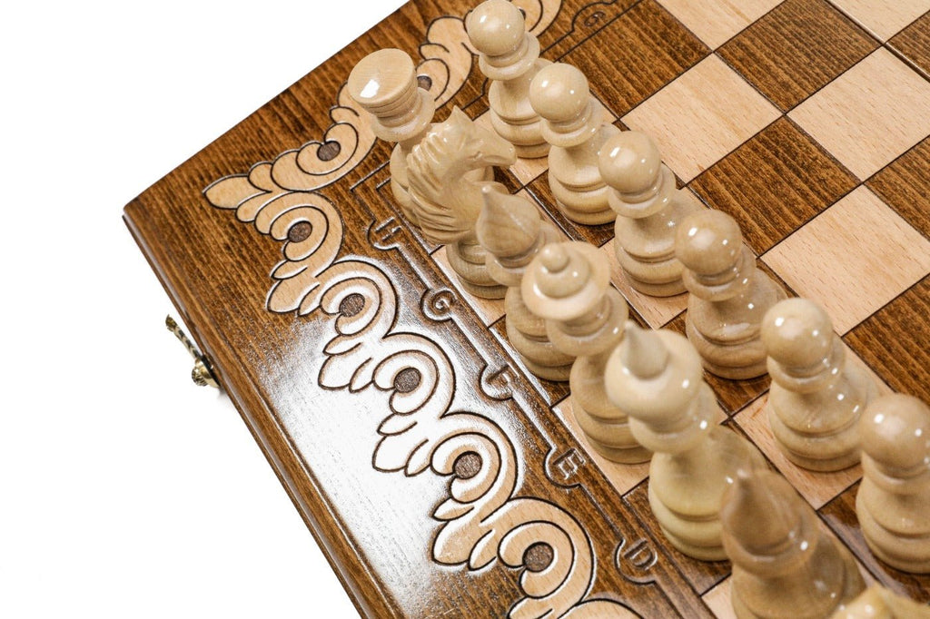 Wooden Classic Chess Set With Ornaments 19.7" | 50 cm - Unumperfectus