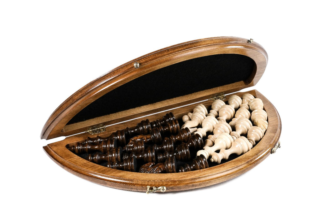 luxury round chess set wooden with ornamental carving